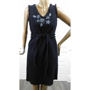 Moschino‎ Cheap & Chic Black Knit Beaded Sequein Applique Belted Dress sz 10